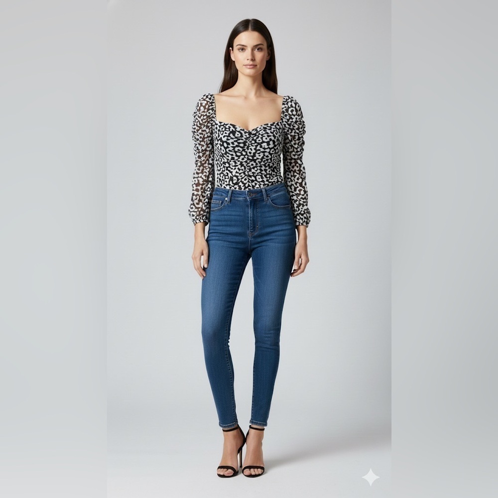 Missguided sheer dalmation print Black and White Patterned Bodysuit longsleeve